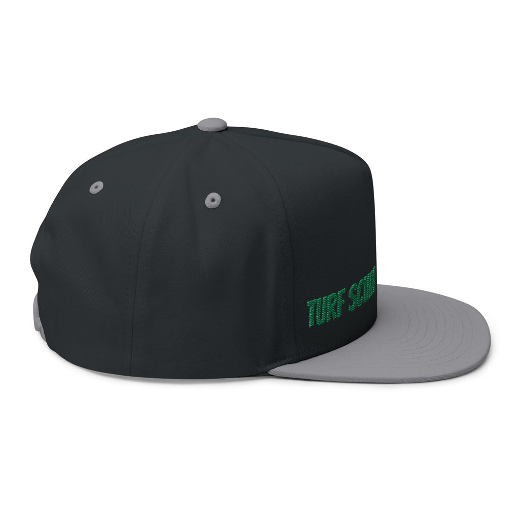 Turf Scum Embroidered Flat Bill Cap — Scooter & Green Text Streetwear Hat