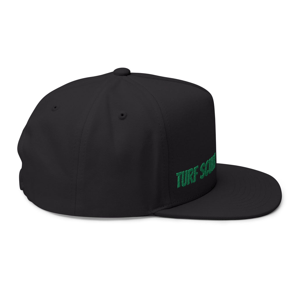 Turf Scum Embroidered Flat Bill Cap — Scooter & Green Text Streetwear Hat