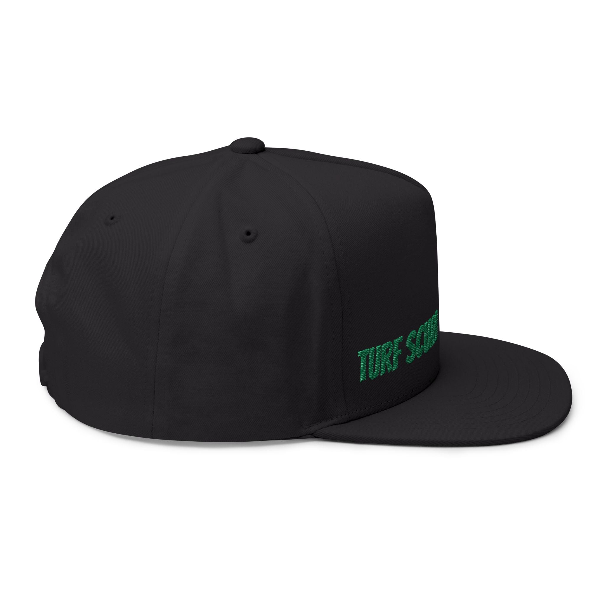 Turf Scum Embroidered Flat Bill Cap — Scooter & Green Text Streetwear Hat