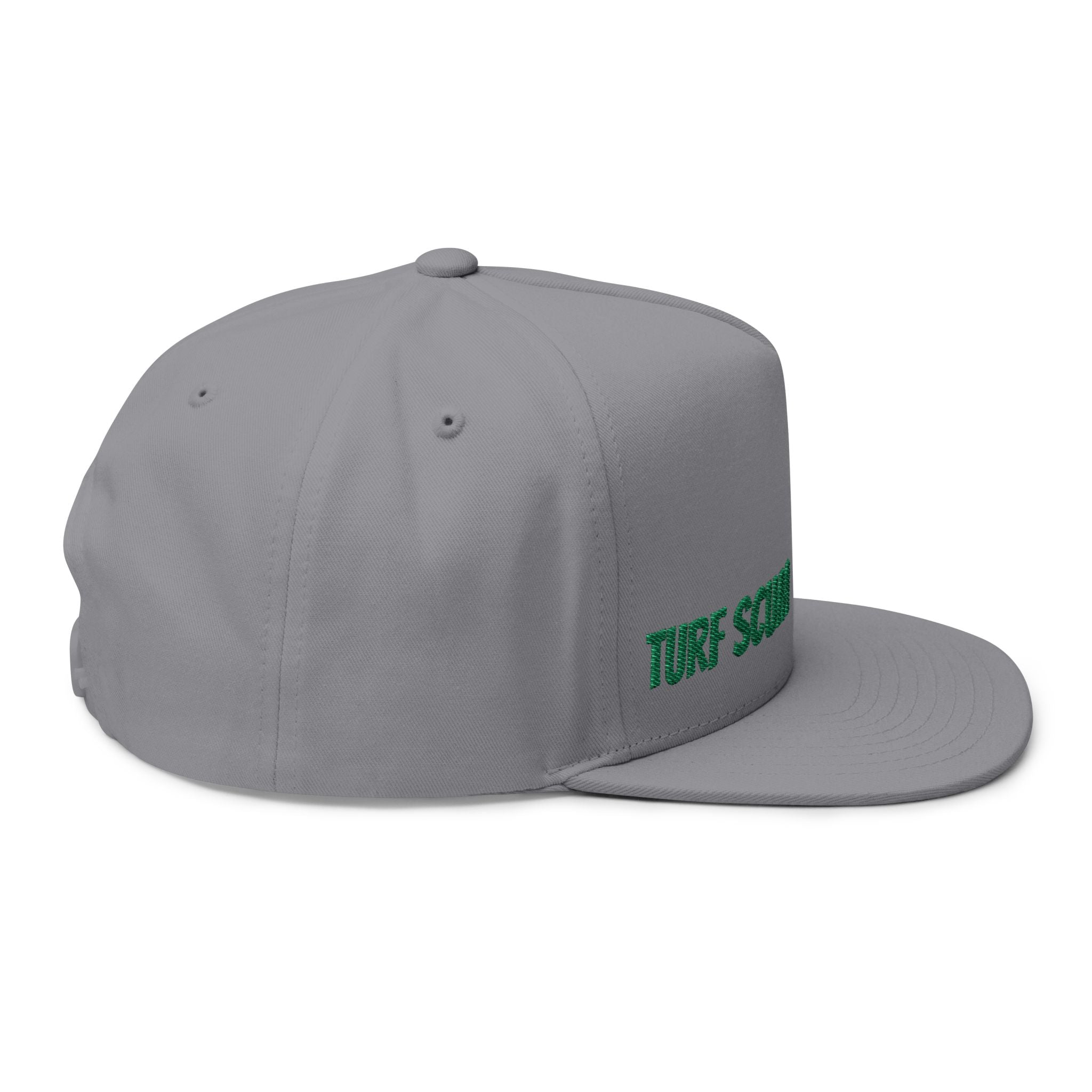 Turf Scum Embroidered Flat Bill Cap — Scooter & Green Text Streetwear Hat