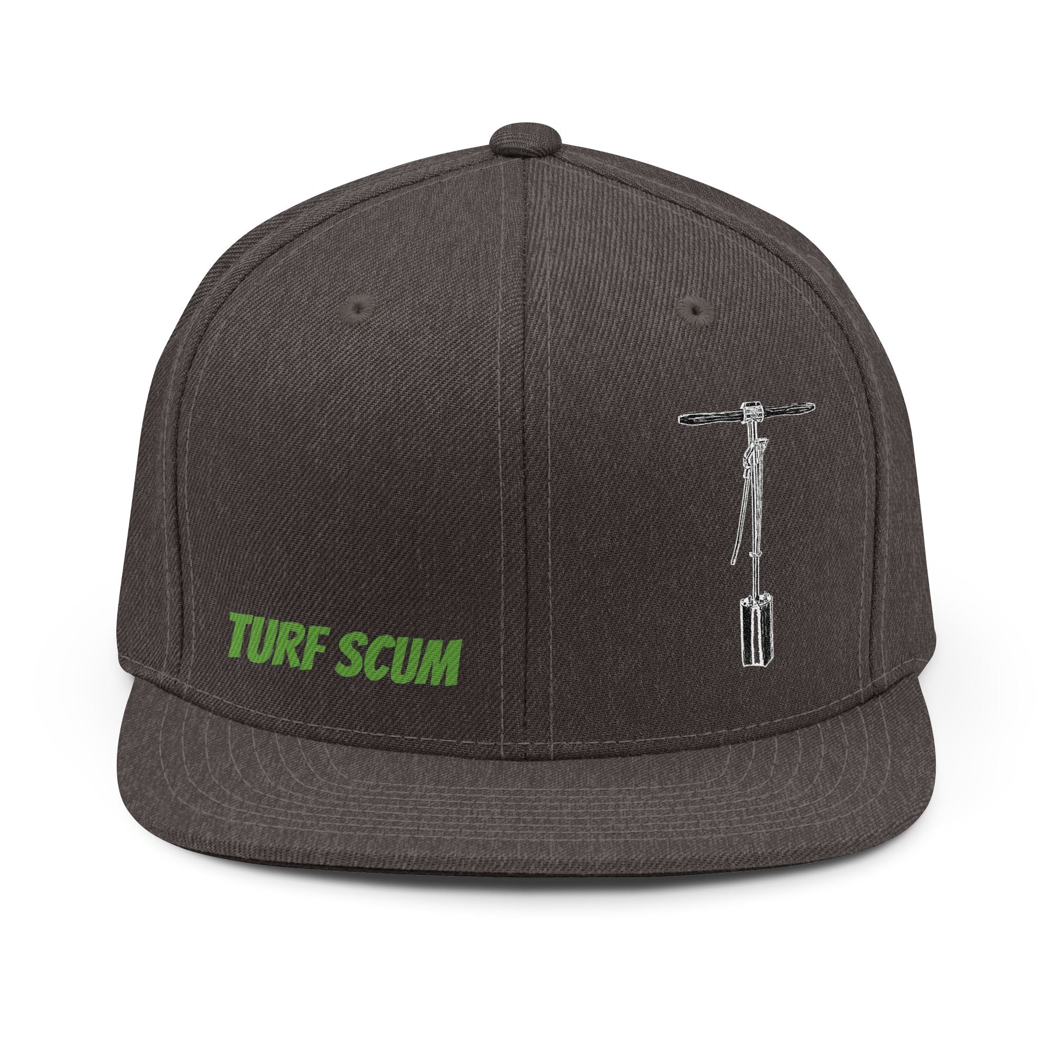 Turf Scum Snapback Hat — Green Logo & Pitchfork Embroidered Cap